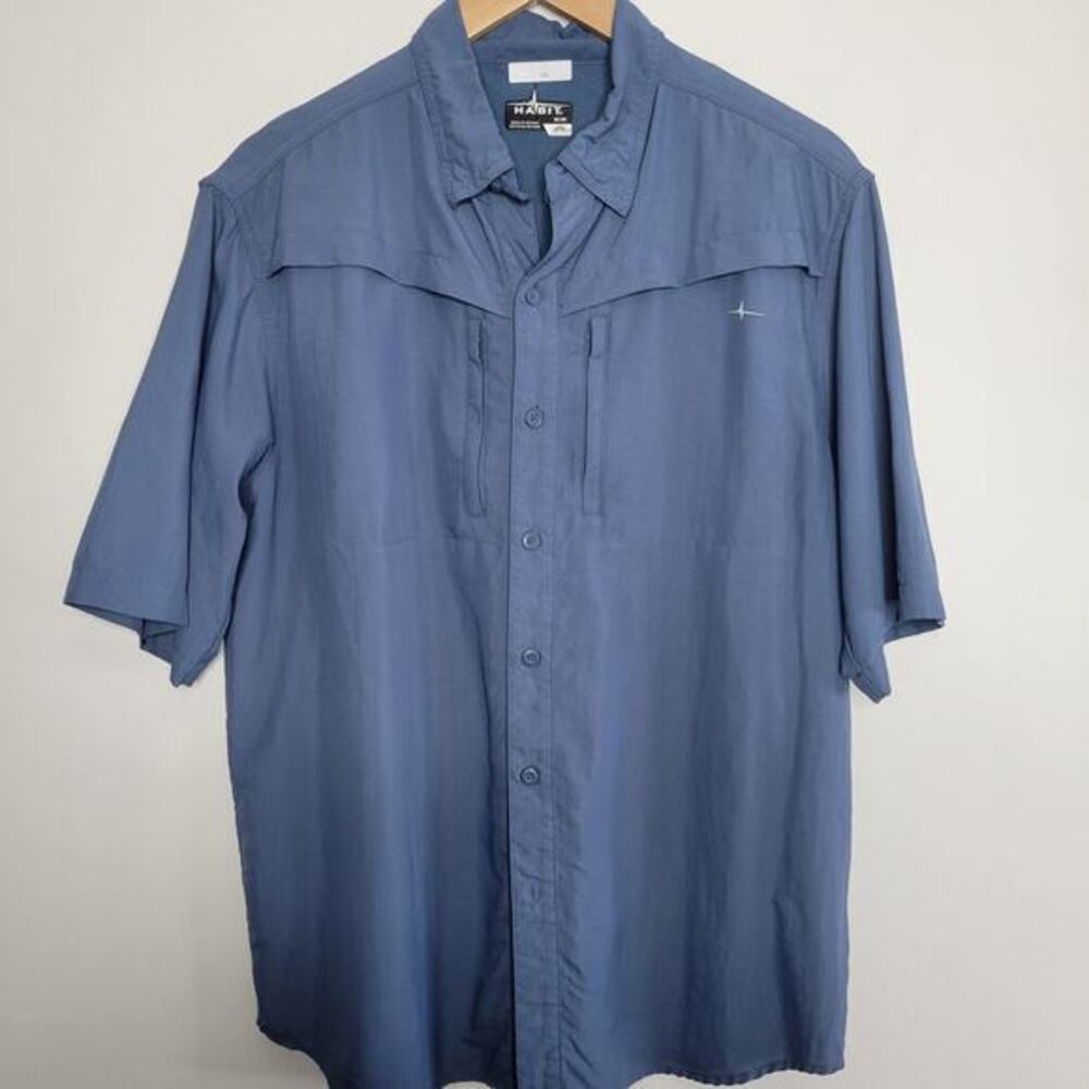 Habit‎ Fishing Shirt Mens Medium Blue Short Sleeve UPF 30